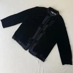 Chicos Black Silk Blend Velvet Beaded Lace Jacket Mandarin Collar Size 2‎ thumbnail 2
