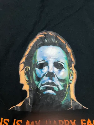 Fruit of the Loom Michael Myers This Is My Happy Face Black Short Sleeve Pocket Tee Size Small thumbnail 5