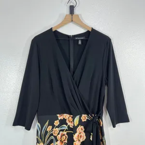 INC International Concepts Faux Wrap Floral Maxi Dress Womens 16 Black Jersey thumbnail 7