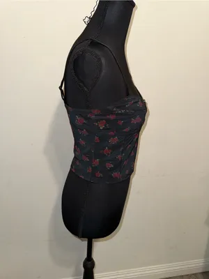 Garage Black Floral Sweetheart Camisole with Red Rose Print thumbnail 4
