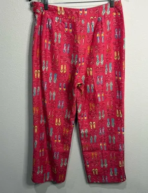 Harolds Pink Silk/Linen Blend Cropped Flip Flop Print Pants 32x27" Size 10 thumbnail 4