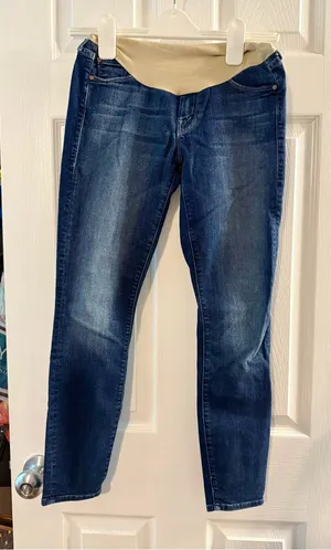 Mother Dark Blue Maternity Jeans with Beige Waistband Size 26 thumbnail 1