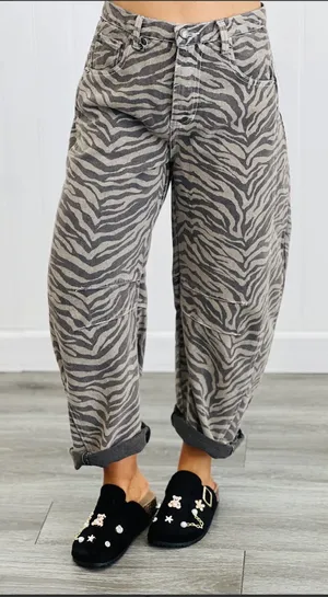 Listicle Zebra mocha barreled jeans thumbnail 1