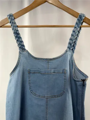 Lulus Braided‎ Strap Front Pocket Stretch Denim Jean Mini Dress in Blue Medium thumbnail 2
