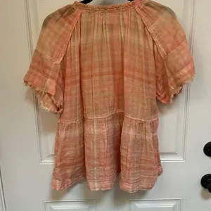 Anthropologie Pilcro‎ peach Plaid Top With Raw Edge babydoll | Size XS thumbnail 6