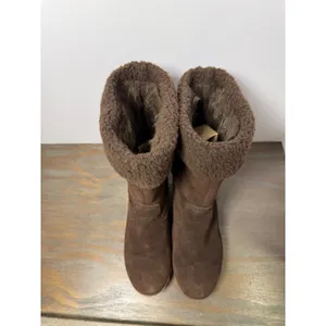 Lands' End Women's 8.5 Brown Suede Faux Fur Cuff Wedge Winter Boots thumbnail 7