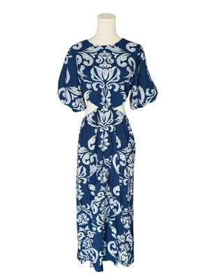 Abercrombie - Short-Sleeve Cutout Maxi Dress Navy Blue White Size M thumbnail 2