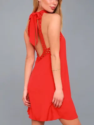 LULUS Any Sway, Shape or Form Red Lace Halter Dress thumbnail 2