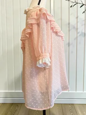 POL Pink Swiss Dot Ruffle Lace Blouse Size Large Cottagecore thumbnail 5