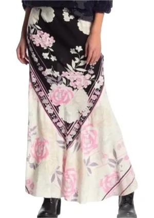 Free People‎ Bali After Hours Floral Maxi Skirt Black Pink Rose Print Size Small thumbnail 1