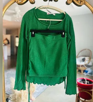 Free people green Sabo knit skirt set medium Xs nwot thumbnail 1