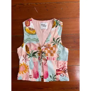 Paper Heart Linen Blend Tie Front Vest Pink Tropical Fruit Print Small thumbnail 5