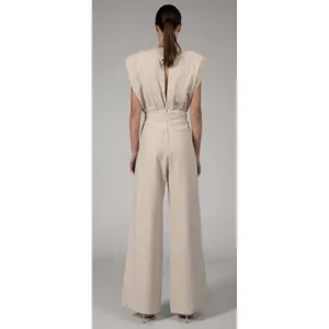 Nonchalant‎ Label Josie Jumpsuit In Oat Size Small Square Shoulder Pleated thumbnail 2