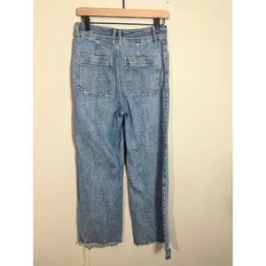 MNG Mango Catherine Culotte High Rise Wide Leg Raw Hem Jeans Blue Size 6 thumbnail 6