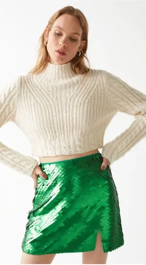 & Other Stories Cable Knit Sweater‎ Cropped Wool Blend Cream Ivory Size Small thumbnail 1