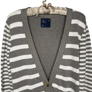 American Eagle AOE Fall 2010 Y2K Striped Cardigan L Wool Grey Preppy Millennial thumbnail 2