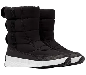 Sorel Out and About Mid Puffer Boots Womens 6.5‎ Black White EUC thumbnail 1
