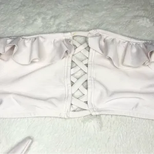 Girasole Swimwear White Ruffle Bandeau High Cut Bikini Set Size Small thumbnail 2