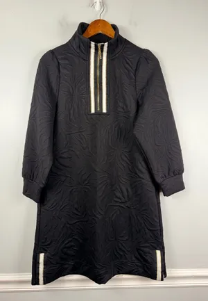 Mary Square Black Jacquard Textured Quarter Zipper Shift Mini Dress size small thumbnail 1