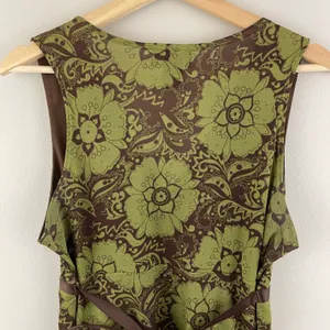 Hot Tempered Y2K Olive Green Brown Floral Paisley Mesh V Neck Asymmetrical Tank thumbnail 11