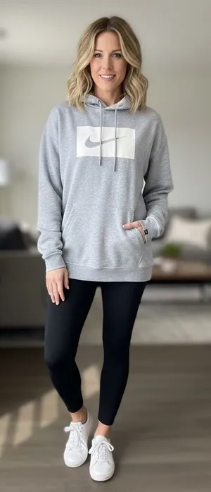Nike Gray Swoosh Logo Hoodie Pullover Sweatshirt Women’s Medium thumbnail 1