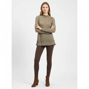 POL Tan Ribbed Long sleeve Ruffle Trim Tee T Shirt M thumbnail 9