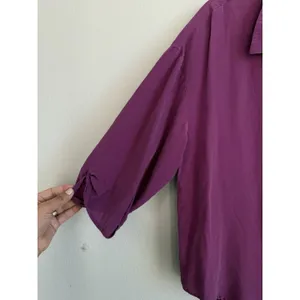 Maeve Anthropologie Silk Blouse Women's Large Magenta Cut Out Long Sleeve Career thumbnail 4