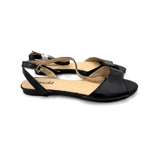 Black Strappy Flat Sandals With Ankle Buckle Casual Summer Comfort Style Designs thumbnail 6