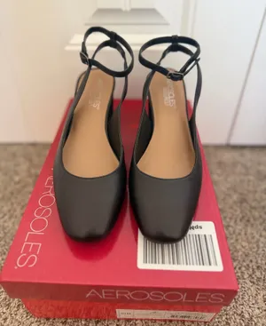 Aerosoles Northward Black Leather Ankle Strap Block Heel Pump thumbnail 1