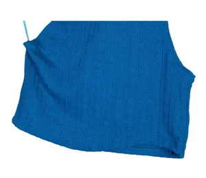 NWT Zara Cut Out Cable Knit Sleeveless Stretch Cropped Top Round Neck L Blue thumbnail 5