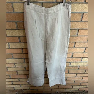 J. Jill 100% Linen Wide Leg Sailor Pants Button Accent Light Beige Size 8 thumbnail 2