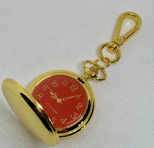JOY & IMAN Pocket Watch Quartz Clip On Purse Fob Gold Tone red dial 46mm running thumbnail 1
