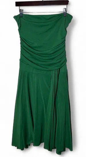 Vintage Carabella Collection Green Strapless Drop Waist Draped Midi Dress thumbnail 1
