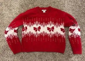 Sincerely Jules Red Fair Isle Christmas Sweater Bow Snowflake Holiday Small thumbnail 1