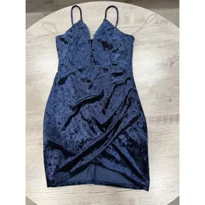 Navy Blue Velvet Bodycon Dress Ruched Wrap Mini Spaghetti Strap Deep V Cocktail thumbnail 9