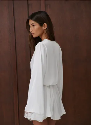 NEVER WORN White Silk Lace Trim Robe - Kat the label thumbnail 2