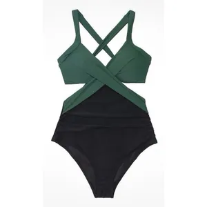 NWT Cupshe Colorblock Cutout One-Piece Black and Green Swimsuit, SIZE Small thumbnail 3