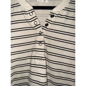 Maurices Womens Cream Black Striped Henley Snap Button Sweatshirt L Relaxed thumbnail 2