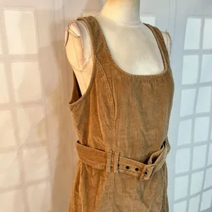 American Eagle Outfitters Tan Belted Corduroy Overall Jumper Mini Dress Large thumbnail 2