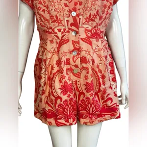 Farm Rio Jaipur Floral Paisley Linen Romper Size Medium thumbnail 7