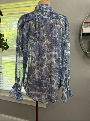 Sabina Musayev Sheer Floral Ruffle Tie-Neck Blouse Size XS thumbnail 5