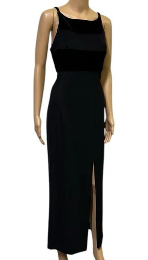 Jazz II Formal Black Velvet Accent Slit Front Sleeveless Maxi Gown Dress Size 10 thumbnail 4