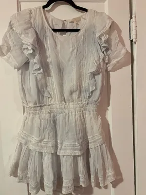 LoveShackFancy Natasha Tie Dye Baby Blue Viscose Ruffle Mini Dress thumbnail 2