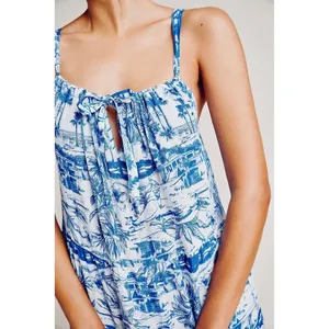 By ANTHROPOLOGIE Jasmine Tiered Cover-Up Dress Maxi Tropical Toile Blue Medium‎ thumbnail 4
