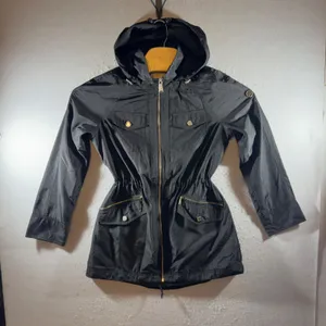 1545 | Michael‎ Kors Hooded Anorak Rain Jacket Gold Hardware Black Womens S thumbnail 1