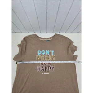 Brooks Distance Graphic Short Sleeve Shirt Heather‎ Oatmeal Run Happy. Size L thumbnail 5
