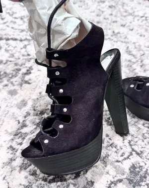 Breckelle's Black Slingback Lace-Up Platform Heels thumbnail 2