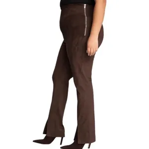 Good American Chocolate Brown Faux Suede Pant Size 8 Boss Split Hem Straight Leg thumbnail 8