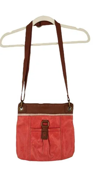The Sak Kendra Coral Brown Leather Crossbody Bag Adjustable Strap Front Buckle thumbnail 1