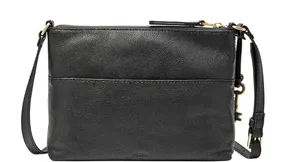 Fossil EW Fiona Crossbody Pebbled Leather Black Cognac Small Pockets Travel thumbnail 1